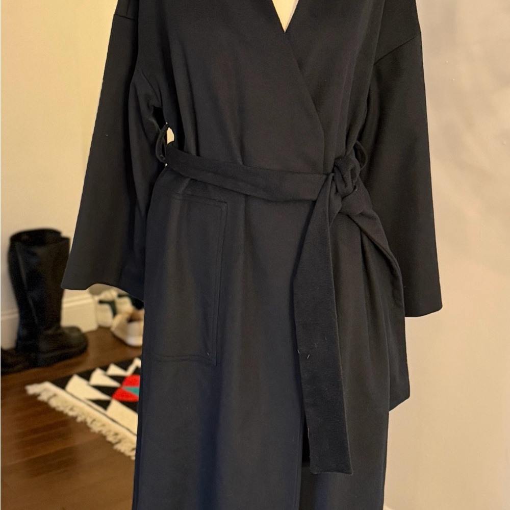 Classic Black Wrap Robe Coat with Self Belt